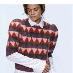 Zara Geometric Knit Sweater - Pink and Red